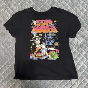 Star Wars Tee Star Duel Luke Leia Comic Book Cover Graphic Black Men's Size XL